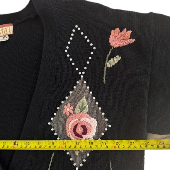 Vintage Cristina Embroidered 3D Knit Floral Beaded Cardigan Large Button Whimsy - Picture 7 of 9
